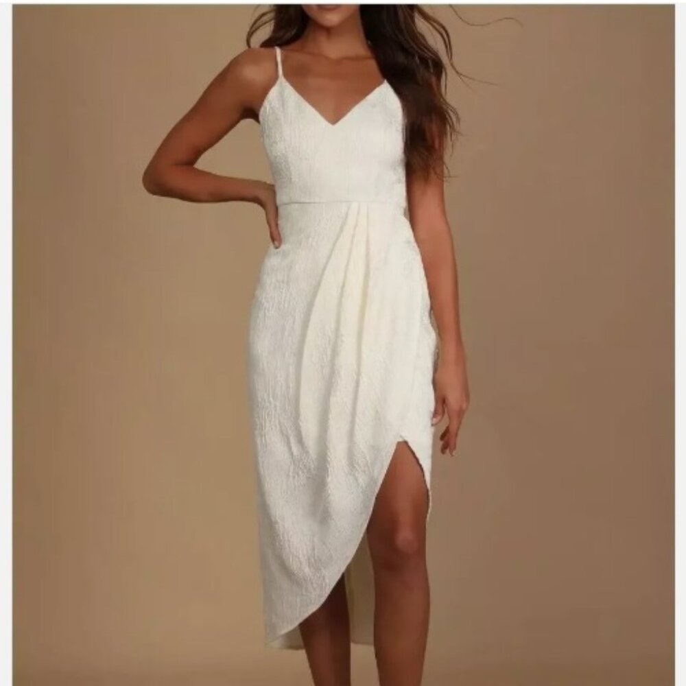 Lulu's Truly Exquisite White Jacquard Tulip Midi Dress